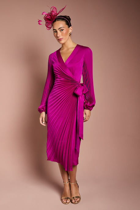 Satin Pleated Wrap Dress - Image 1