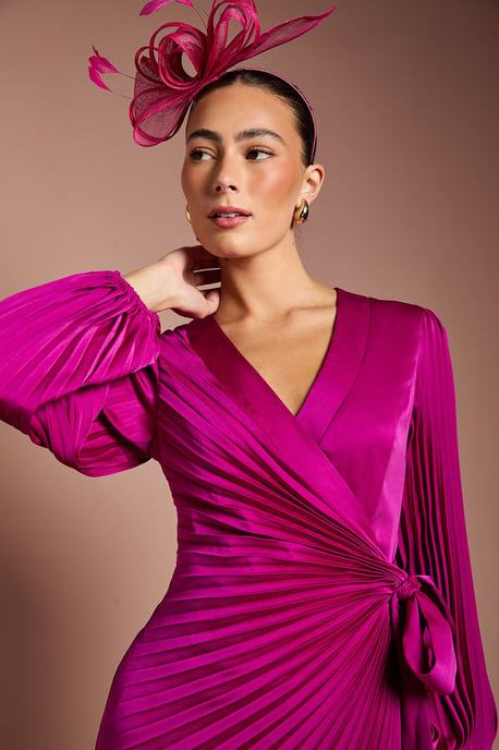 Satin Pleated Wrap Dress - Image 2