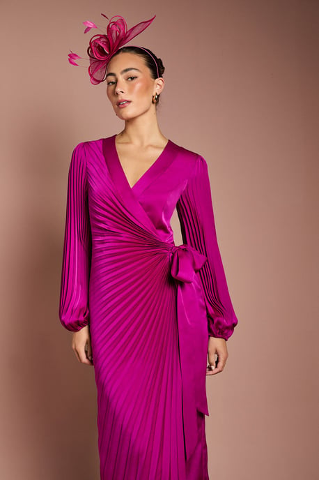 Satin Pleated Wrap Dress - Image 4