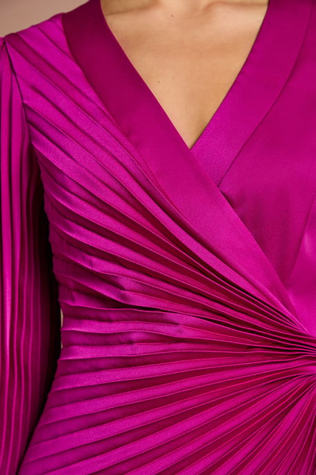 Satin Pleated Wrap Dress - Image 5