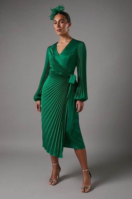 Satin Pleated Wrap Dress - Image 1