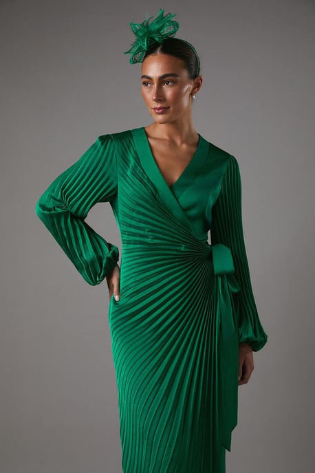 Satin Pleated Wrap Dress - Image 2