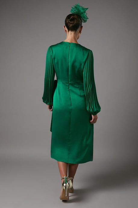 Satin Pleated Wrap Dress - Image 3