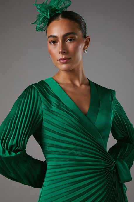 Satin Pleated Wrap Dress - Image 4