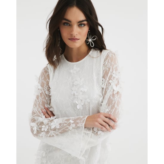 River Island Womens Shift Dress White 3d Floral Applique