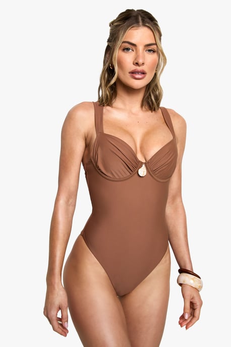 Shell Trim Ruched Cup Underwired Swimsuit - Image 1