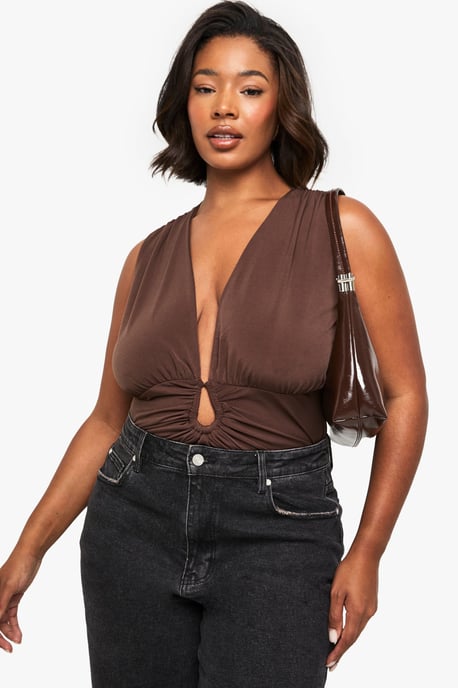Plus Plunge Ruched Trim Detail Bodysuit - Image 1