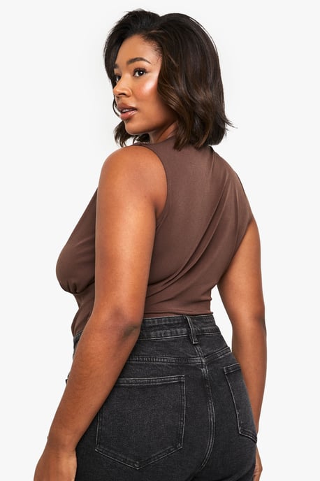 Plus Plunge Ruched Trim Detail Bodysuit - Image 2