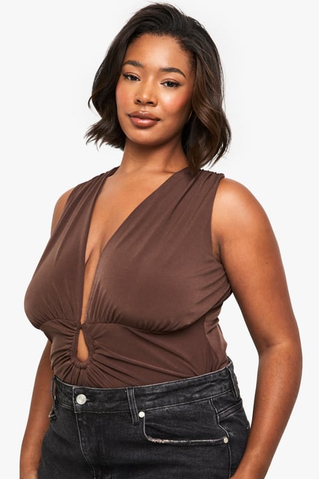 Plus Plunge Ruched Trim Detail Bodysuit - Image 3