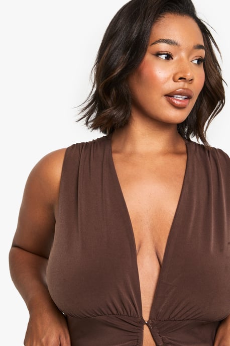 Plus Plunge Ruched Trim Detail Bodysuit - Image 4