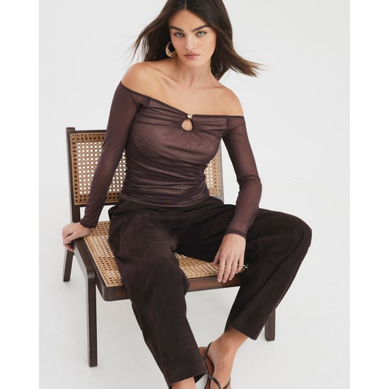 River Island Womens Bardot Top Brown Long Sleeve Mesh - Image 3