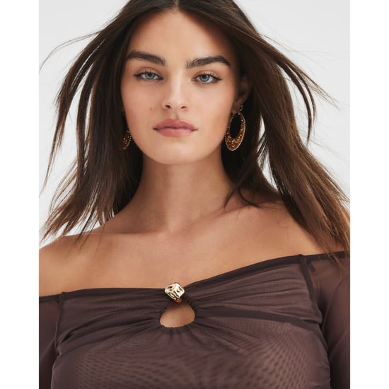 River Island Womens Bardot Top Brown Long Sleeve Mesh - Image 4