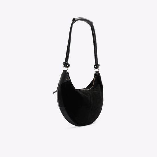 River Island Womens Black Suede Knot Handle Slouchy Shoulder Bag - Image 2