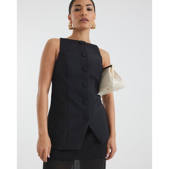 River Island Womens Waistcoat Petite Black Square Neck Strappy - Image 1