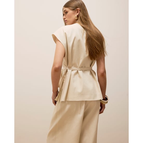 River Island Womens Cream Linen Blend Wrap Tie Tunic Top - Image 3