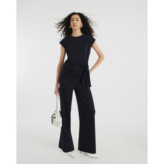River Island Womens Navy Short Sleeve Pinstripe Tie Detail Top - Image 4