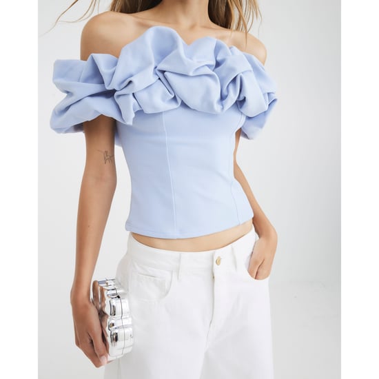 River Island Womens Bardot Top Blue Ruffle - Image 3
