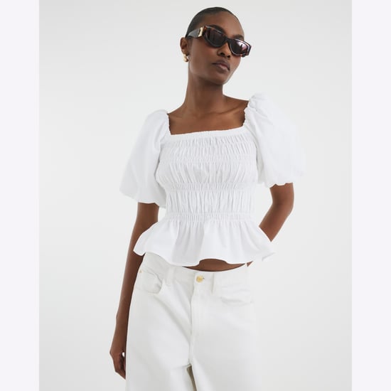 River Island Womens Top White Puff Sleeve Shirred - Image 2