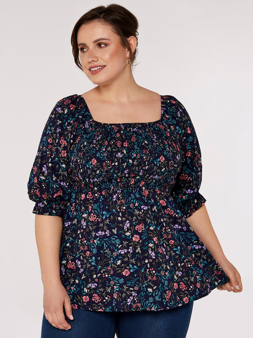 Apricot Curve Floral Milkmaid Top - Image 1