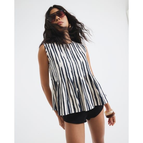 River Island Womens Black Stripe Sleeveless Pleated Top - Image 2