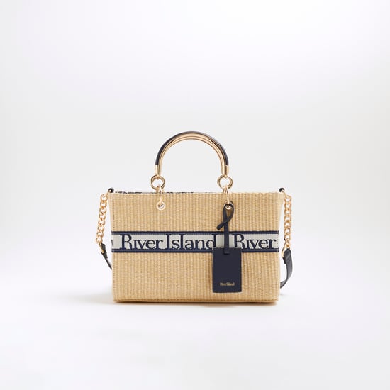 River Island Womens Beige Webbing Front Raffia Tote Bag - Image 2