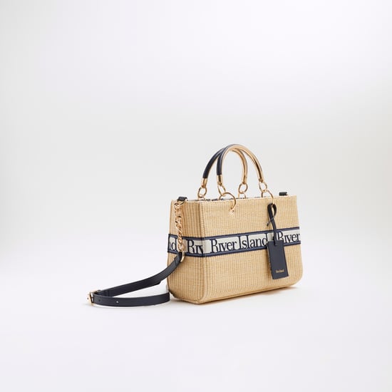 River Island Womens Beige Webbing Front Raffia Tote Bag - Image 4