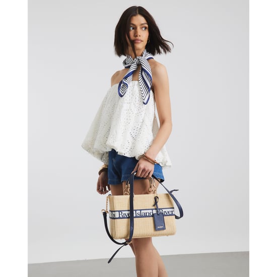 River Island Womens Beige Webbing Front Raffia Tote Bag - Image 5