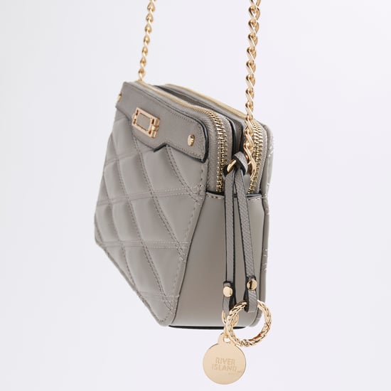 River Island Womens Grey Faux Leather Quilted Cross Body Bag - Image 4