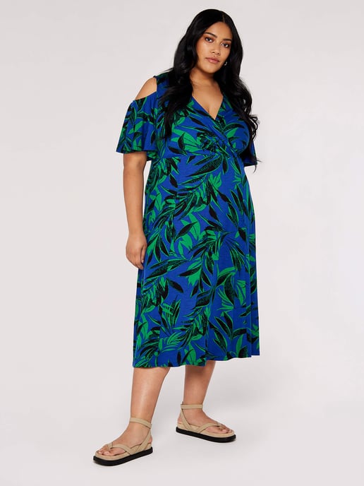 Apricot Curve Tropical Palm Midi Dress - Image 2