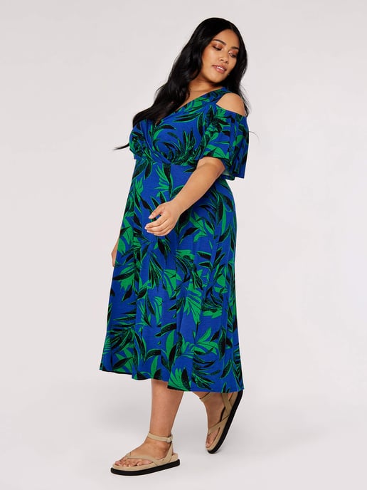 Apricot Curve Tropical Palm Midi Dress - Image 3