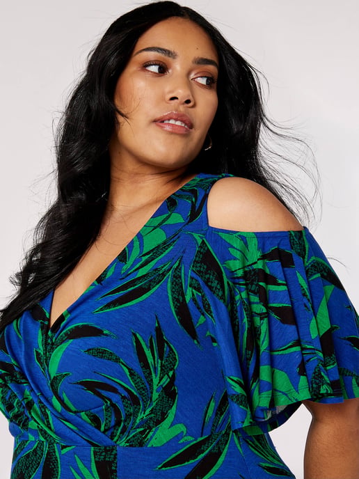 Apricot Curve Tropical Palm Midi Dress - Image 4