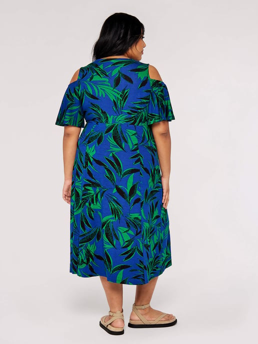 Apricot Curve Tropical Palm Midi Dress - Image 5
