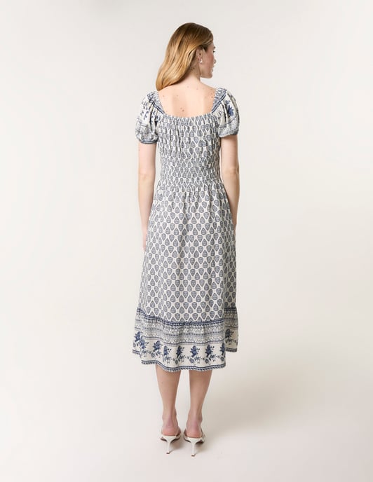 Border Print Puff Sleeve Midi Dress - Image 4