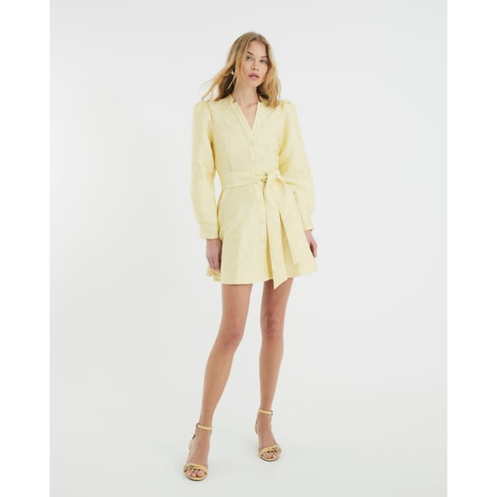 River Island Womens Mini Dress Yellow Long Sleeve Belted Jacquard - Image 2