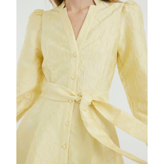River Island Womens Mini Dress Yellow Long Sleeve Belted Jacquard - Image 3