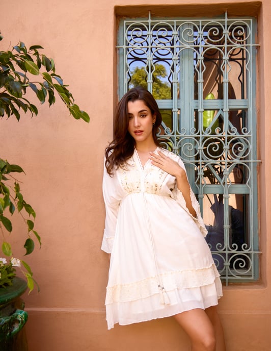 Embellished Kimono Sleeve Mini Dress - Image 1