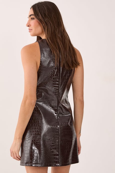 Croc Vinyl High Neck Mini Dress - Image 3