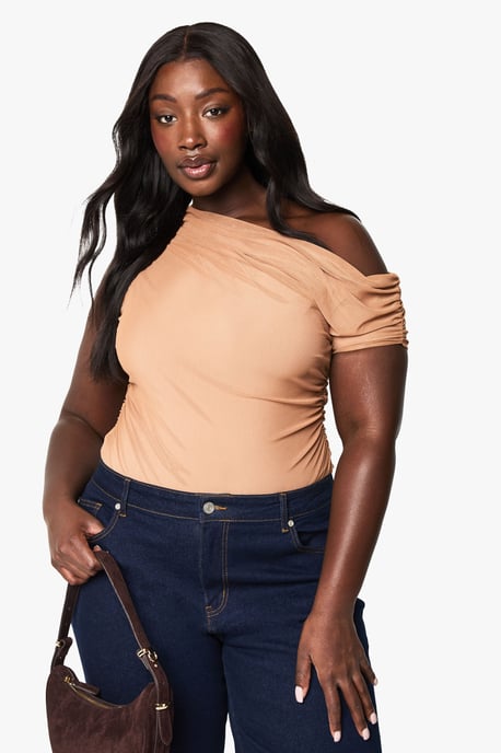 PLUS MESH OVERLAY RUCHED BODYSUIT - Image 1