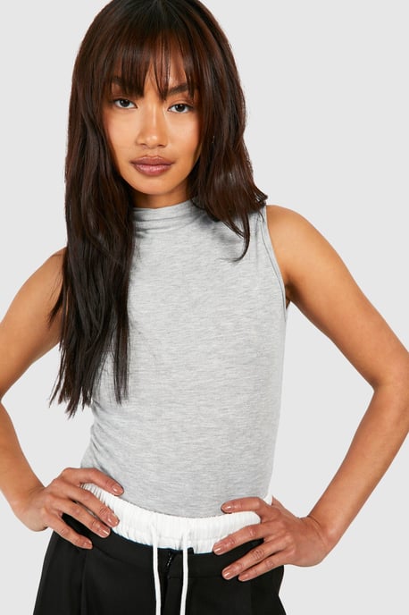 High Slash Neck Sleeveless Marl Bodysuit - Image 4