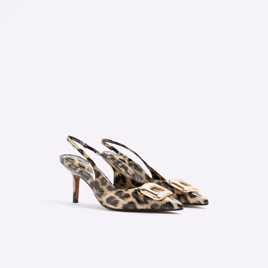 River Island Womens Court Shoes Brown Leopard Sling Back Heeled - Image 2