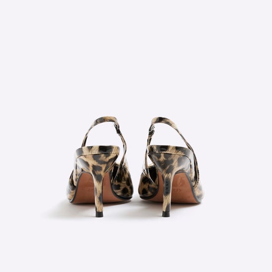 River Island Womens Court Shoes Brown Leopard Sling Back Heeled - Image 3