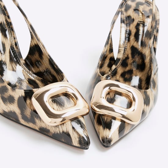 River Island Womens Court Shoes Brown Leopard Sling Back Heeled - Image 4