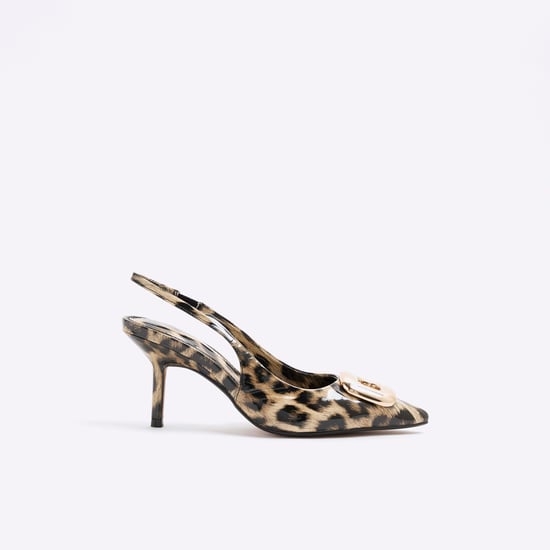 River Island Womens Court Shoes Brown Leopard Sling Back Heeled - Image 5