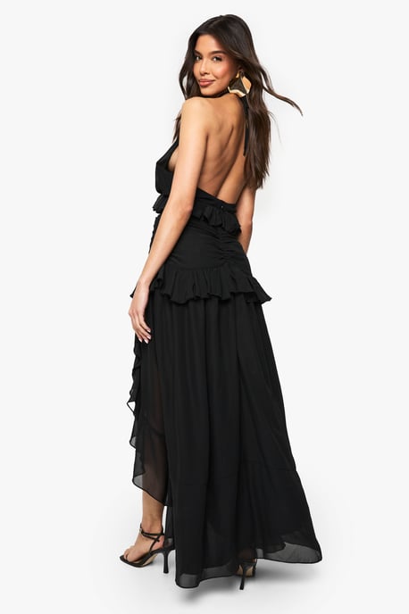 Halterneck Chiffon Ruffle Detail Maxi Dress - Image 2