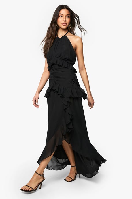 Halterneck Chiffon Ruffle Detail Maxi Dress - Image 3