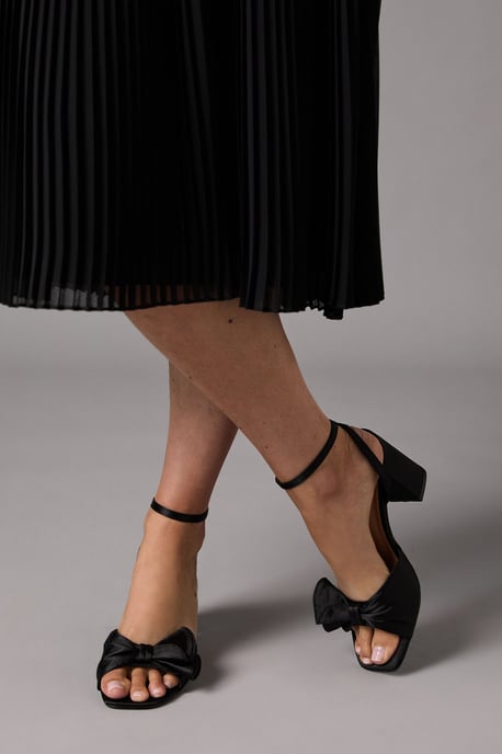Wide Fit Tina Satin Soft Ruffle High Block Heel Sandals - Image 2