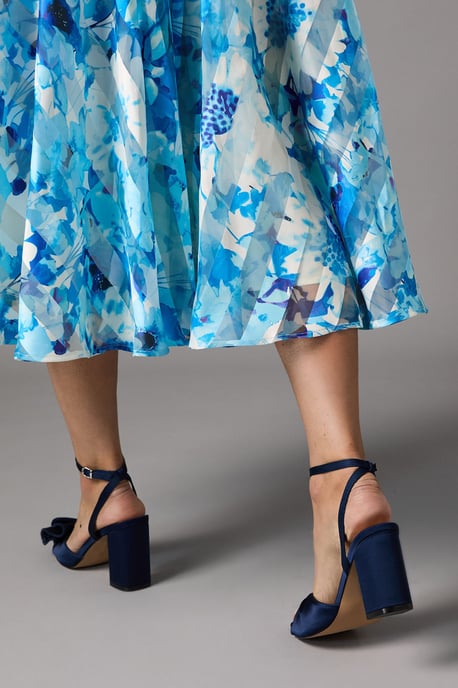 Wide Fit Tina Satin Soft Ruffle High Block Heel Sandals - Image 3