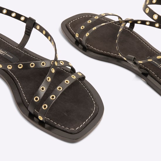 River Island Womens Sandals Black Eyelet Strappy - Image 4