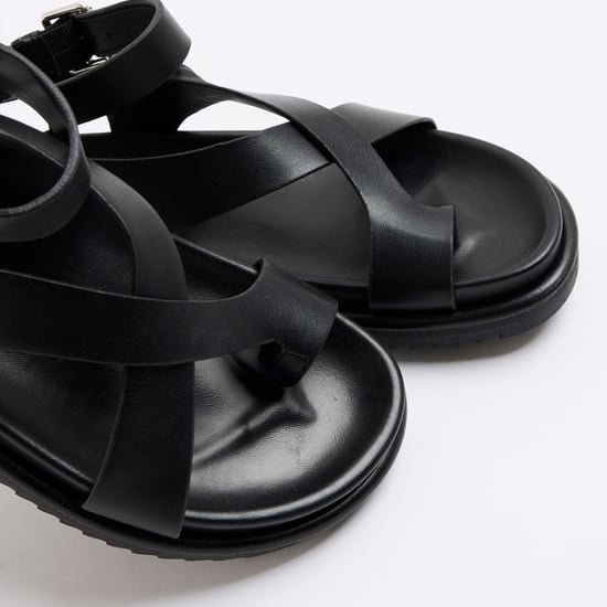River Island Womens Sandals Black Cross Over Footbed - Image 4