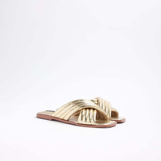 River Island Womens Sandals Gold Padded Cross Strap Mule - Image 3